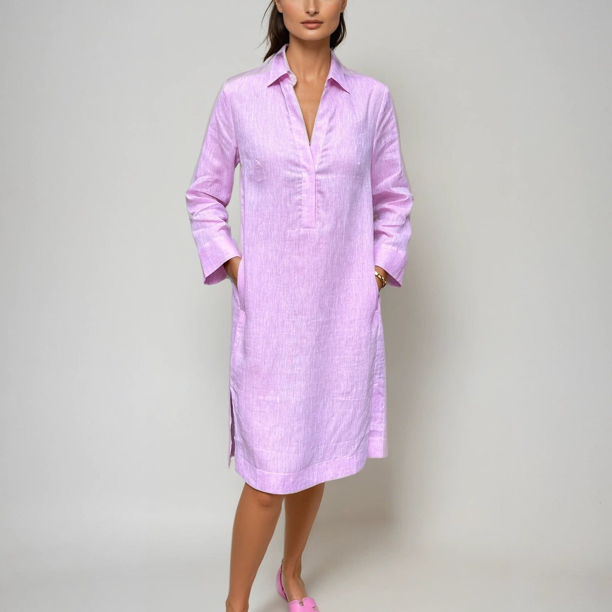 値下げ！Mylan Shine Linen V Neck Dress ピンク 66d1429964b117065d74cee98e132f