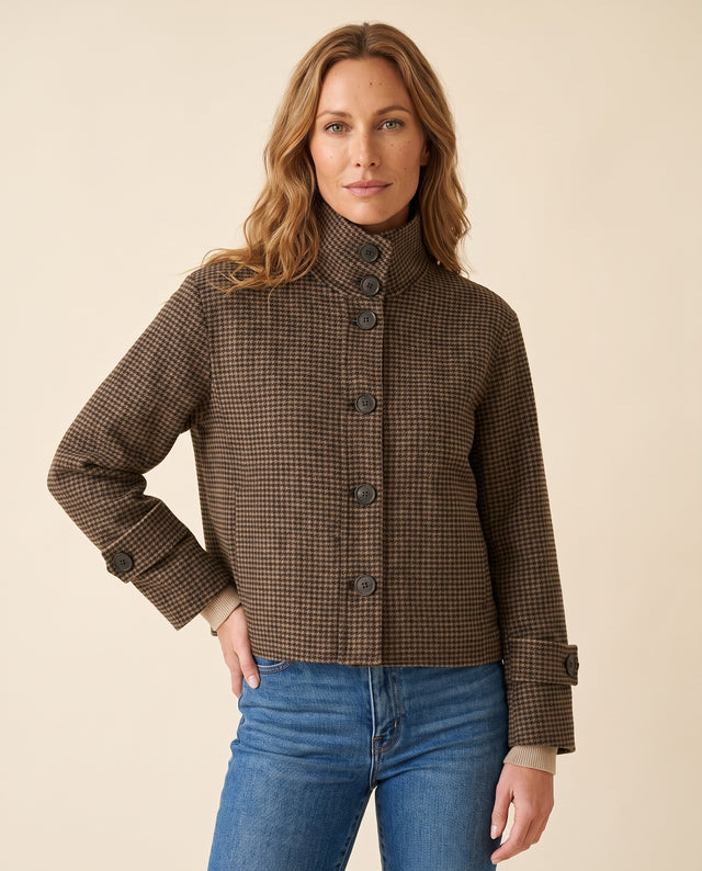 Houndstooth Button Mock Coat