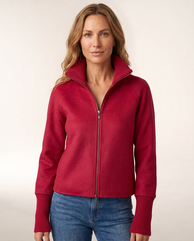 Classic Knit Trim Zip Mock Coat