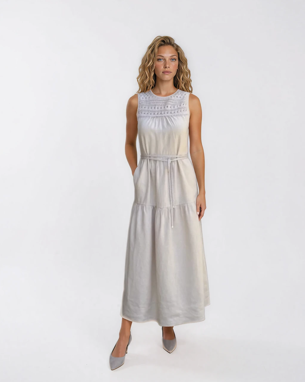 Embellished Linen Maxi Dress Beige / 42 Embellished Linen Maxi Dress Beige / 42