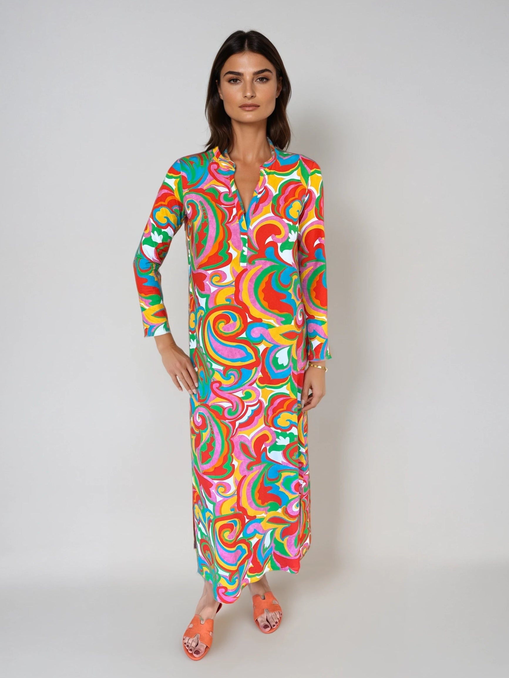 cashmere maxi dress Maxi Dress With Swirl Print Turquoise / 38
