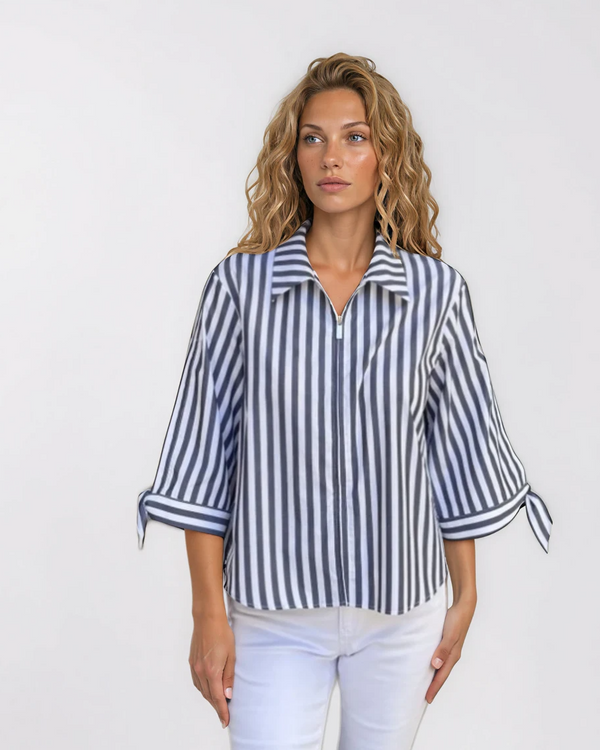 Striped Cotton Zip Blouse