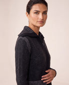 Plaited Zip Cardigan in Black / Granite, three-quarter view — Kinross 100% cashmere at Island Cashmere