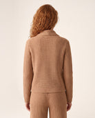 Rib Notch Collar Cardigan in Scotch, back view — Kinross 90% wool / 10% cashmere at Island Cashmere