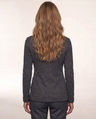Tweed Notch Collar Cardigan in Black, back view — Kinross 90% wool / 10% cashmere at Island Cashmere