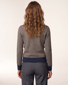 Tweed Zip Mock Cardigan in Navy, back view — Kinross wool cashmere zip cardigan at Island Cashmere