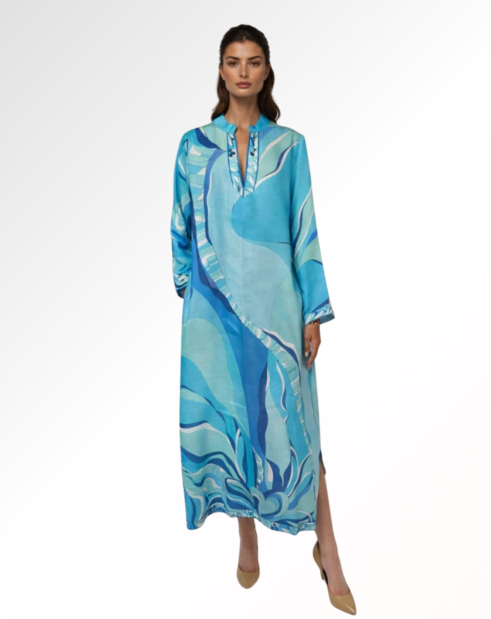 long sleeve long flowy dress Provence Bloom Long Sleeve Maxi Dress Floral Blue